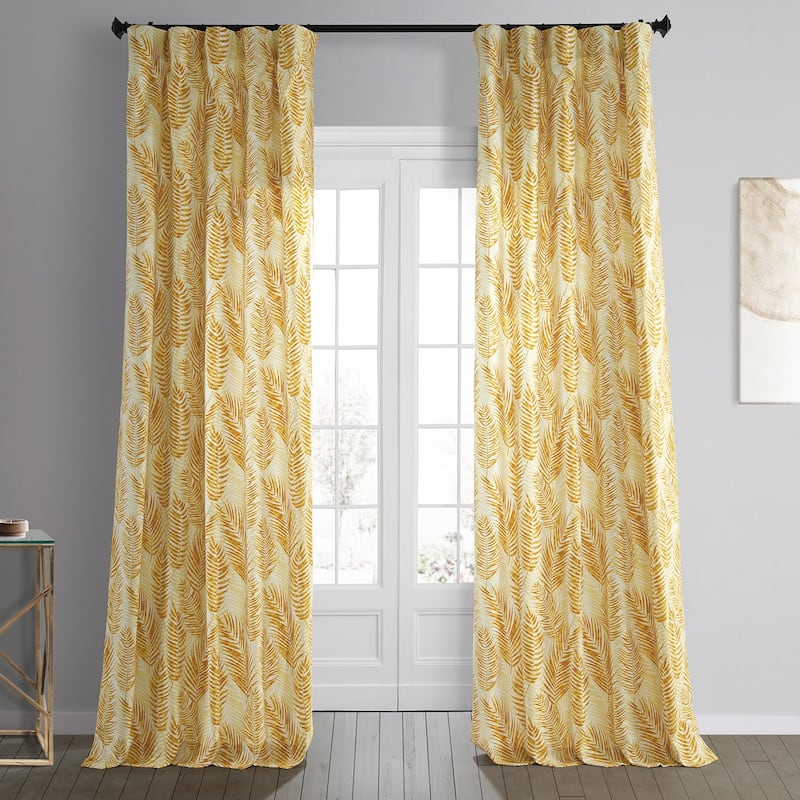 Exclusive Fabrics Ginsberg Modern Botanical Printed Cotton Room Darkening Curtains - Single Panel (1 Panel) - 50 X 108 - Kupala Eternal Gold