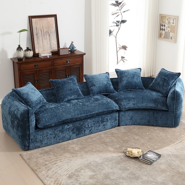 KEIKI Curved Chenille Modular Sectional Sofa - 4 Seater Oversized Plush Cloud Couch For Living Room