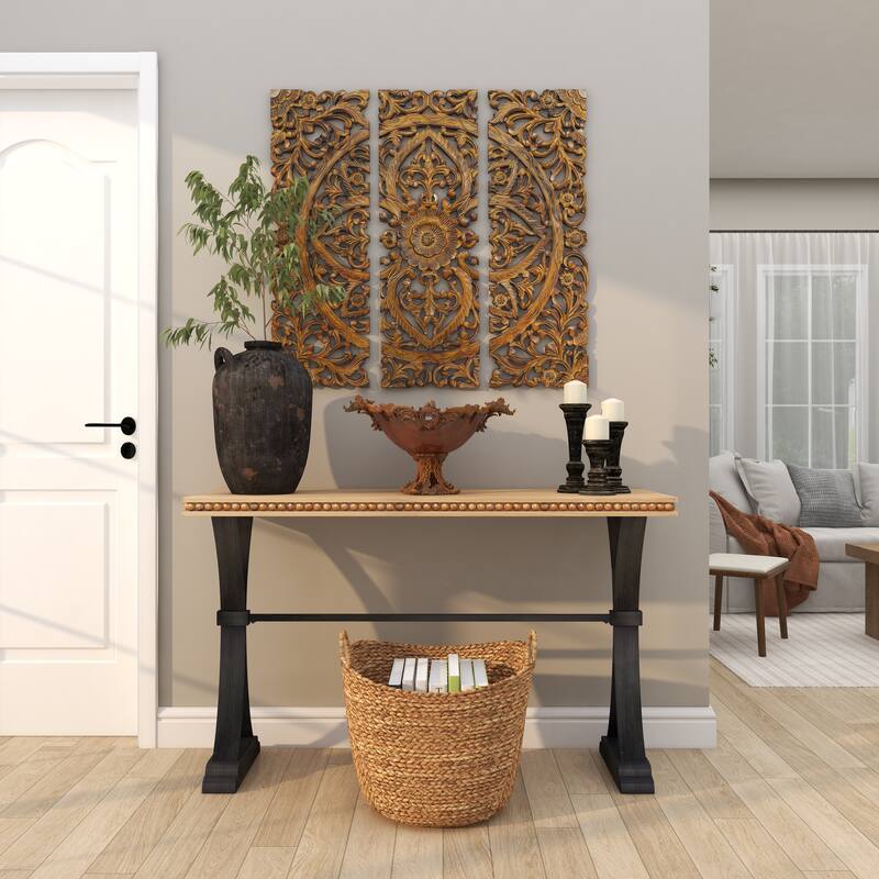 Polystone Leaf Intricately Carved Arabesque Decorative Decorative Bowl - Gold - Roche River Decor