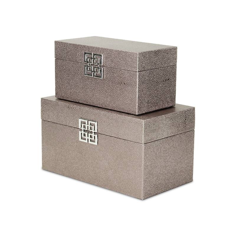 Set of 2 Gray Rectangular Double Happiness Shagreen Boxes 12"