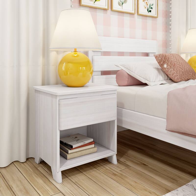 Max and Lily Farmhouse Nightstand with 1 Drawer - White Wash