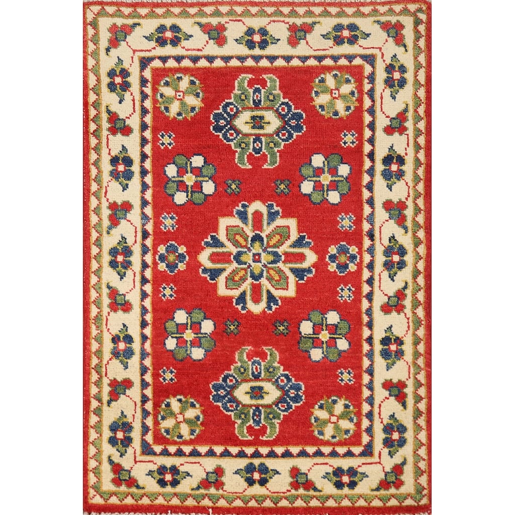 Traditional Red Kazak Oriental Rug Hand-Knotted Wool Carpet - 2'0"x 3'0"