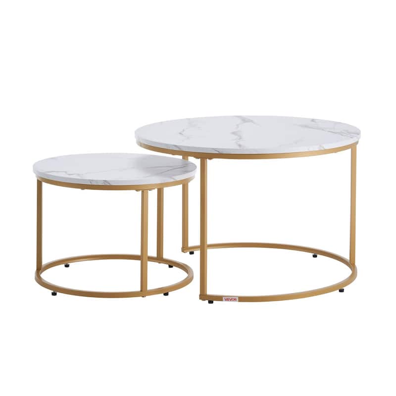 Round Nesting Coffee Tables Set of 2 with Metal Frame for Small Spaces Bedroom