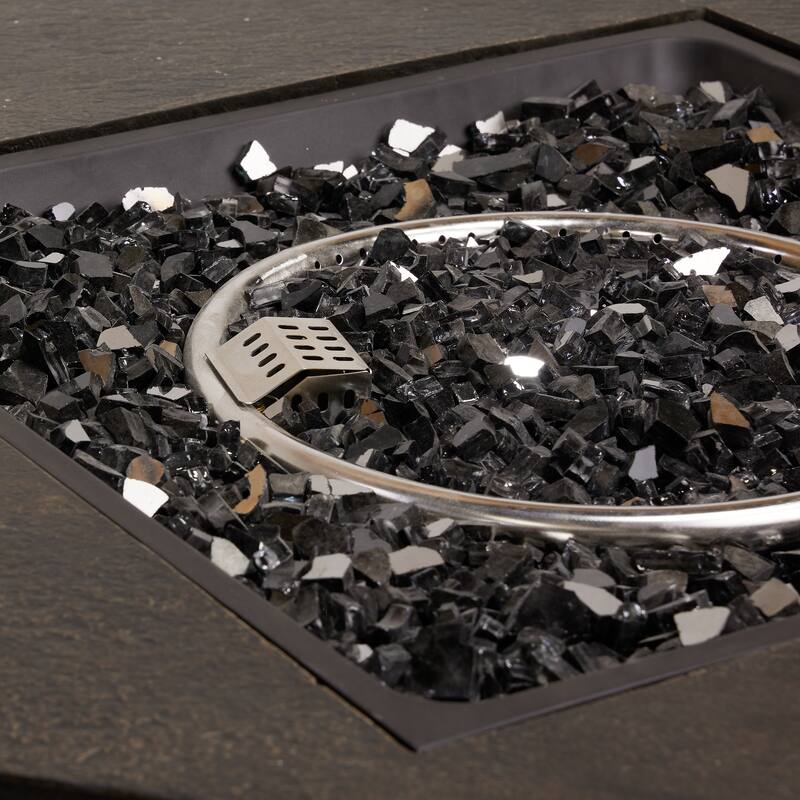 Alpine Corporation GXT964 24in Square Farmhouse Fire Pit Table with 50K BTU and Adjustable Flame Wood Look Outdoor Decor Brown