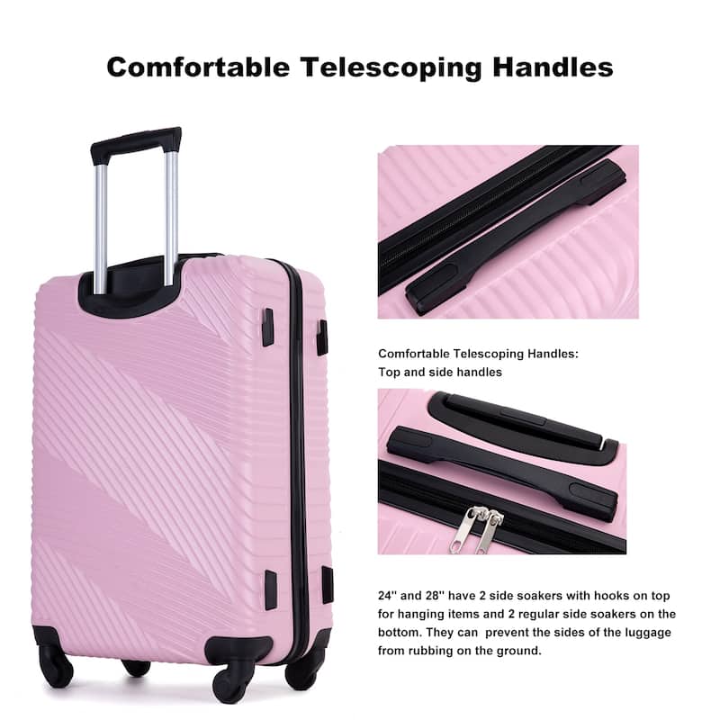 3 Piece Luggage Sets PC+ABS Lightweight Suitcase with Two Hooks, Spinner Wheels, (20/24/28)