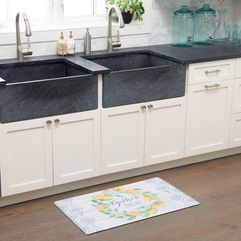 SoHome Cozy Living Lemon Wreath Gather Together Anti-Fatigue Kitchen Mat, Grey/Yellow