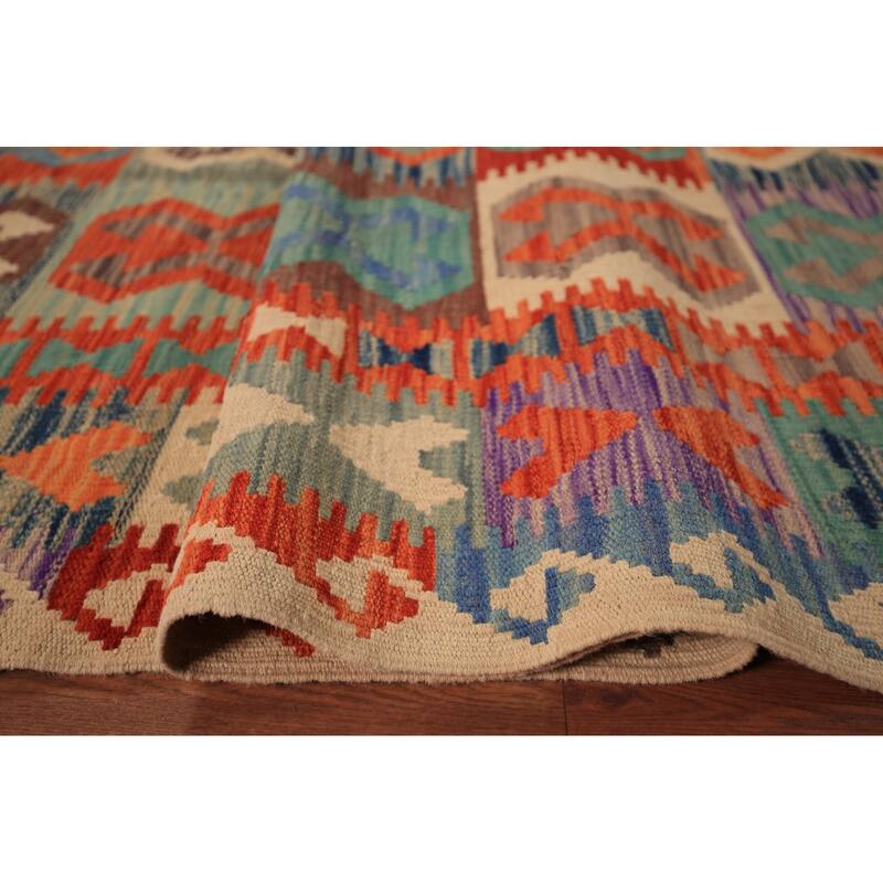 Reversible Kilim Area Rug Hand-Woven Wool Carpet - 8'5" x 9'8"