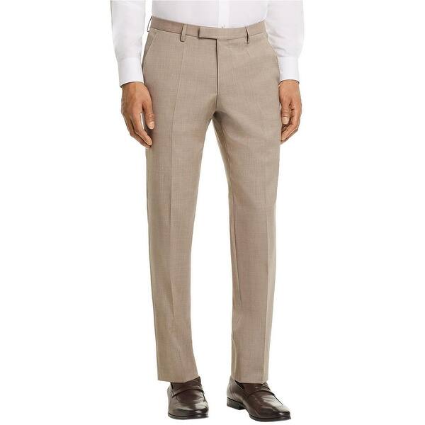 Shop Hugo Boss Men S Leenon Regular Fit Wool Dress Pants 40 Beige Flat Front Trousers Overstock 23613586
