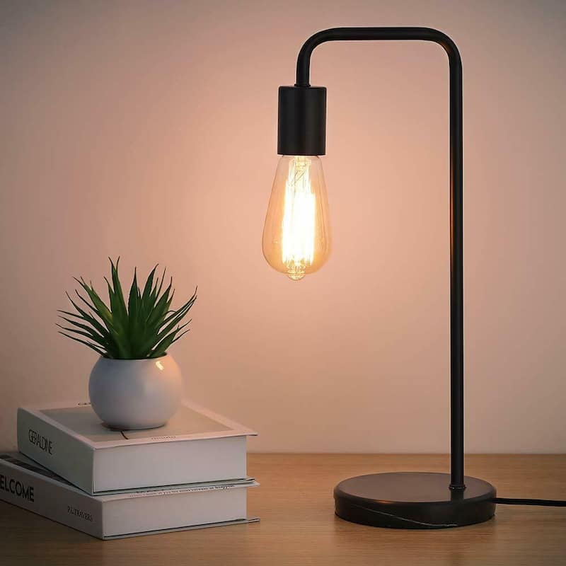 Simple Vintage Desk Lamp With Marble Base, Black Metal Frame (Black)