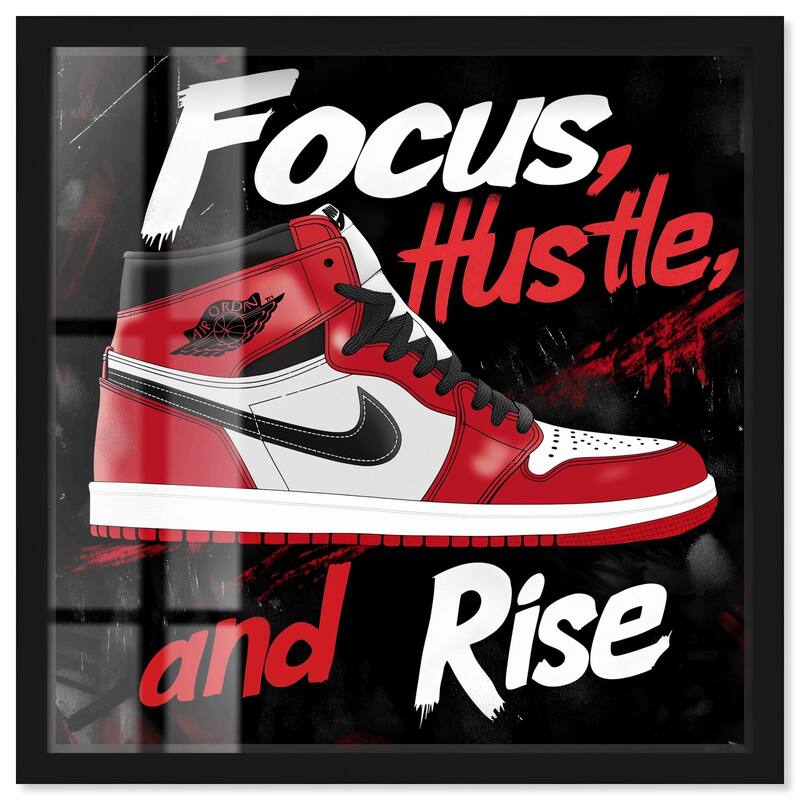 Hustle and Rise Sneaker Red Shadowbox by Art Remedy - Black - 24" x 24"