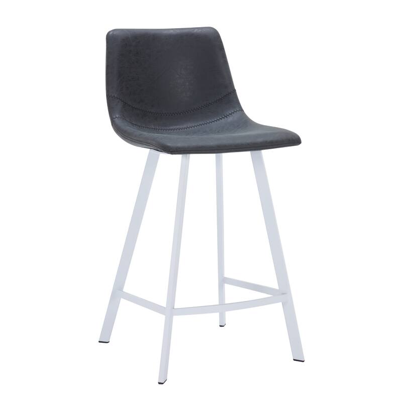 35-Inch Leather Counter Stool Padded Seat Stainless Steel Base and Footrest - Charcoal Black