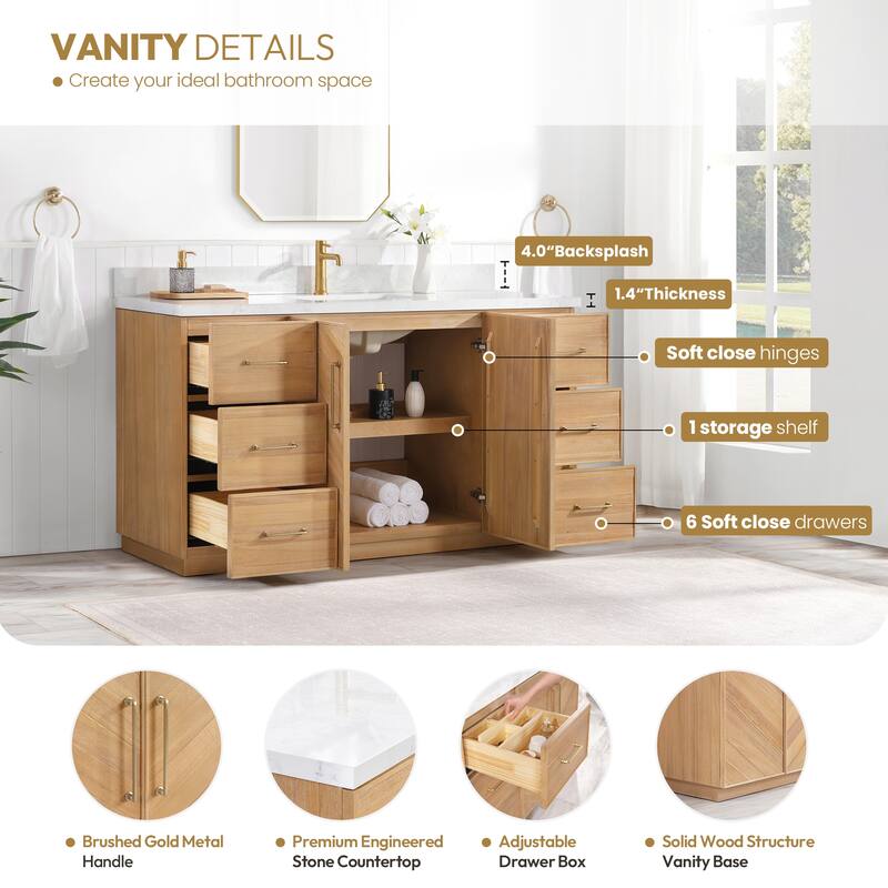 Karachi Bath Vanity with White Grain Stone Top, no Mirror