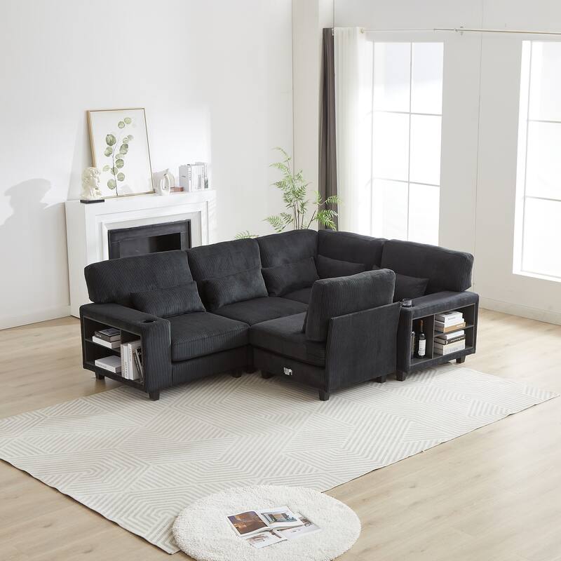 102.75" Corduroy L-Shaped Modular Sectional Sofa with Storage
