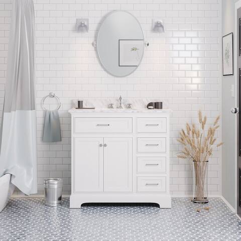 KitchenBathCollection Aria 36" Bathroom Vanity with Carrara Marble Top