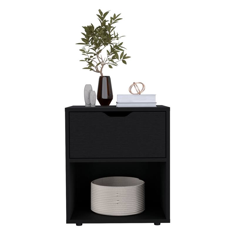 Adak 19.7" High Nightstand End Table with Open Shelf,Black