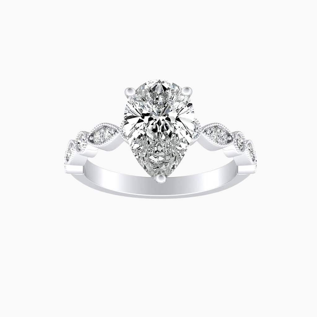 Auriya 14K Gold Lab Grown Diamond Pear Shape Petite Vintage Milgrain Engagement Ring 1.15 - 5.15ct. tw. (E-F, VS)