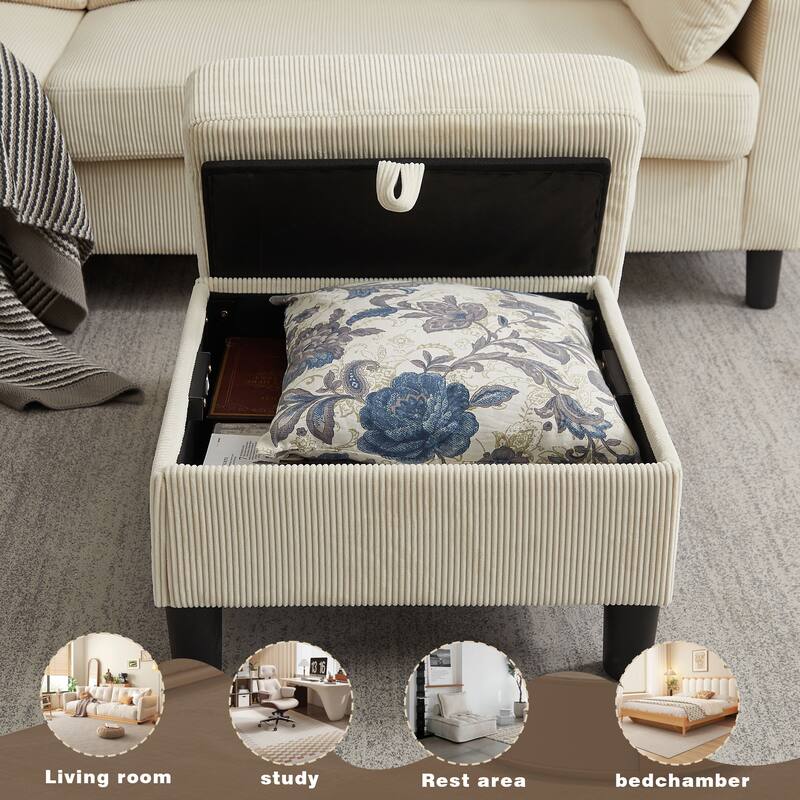 101"Corduroy 3 Piece Living Room Set Including 4 Seater Sofa ,Storage Ottoman and Chair