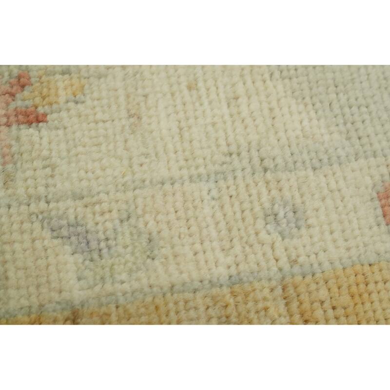 Vegetable Dye Wool Oushak Turkish Area Rug, Floral Geometric Carpet - 12' 10'' X 6' 11''