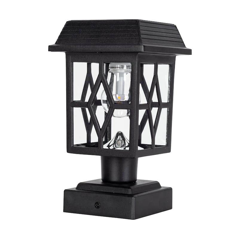Luna II Black Landscape Solar Deck Post Cap Light w/ Pier Mount 2PK