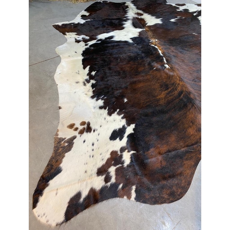 6' x 7' Feet Brindle Tri-Color Cowhide Brown Black White Handmade Soft Large Cow Hide Cow Skin Leather Animal Area Rug