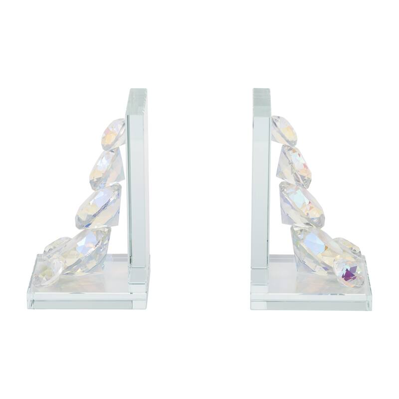 Set of 2 Crystal Bookends Contemporary Frosted Clear Diamond