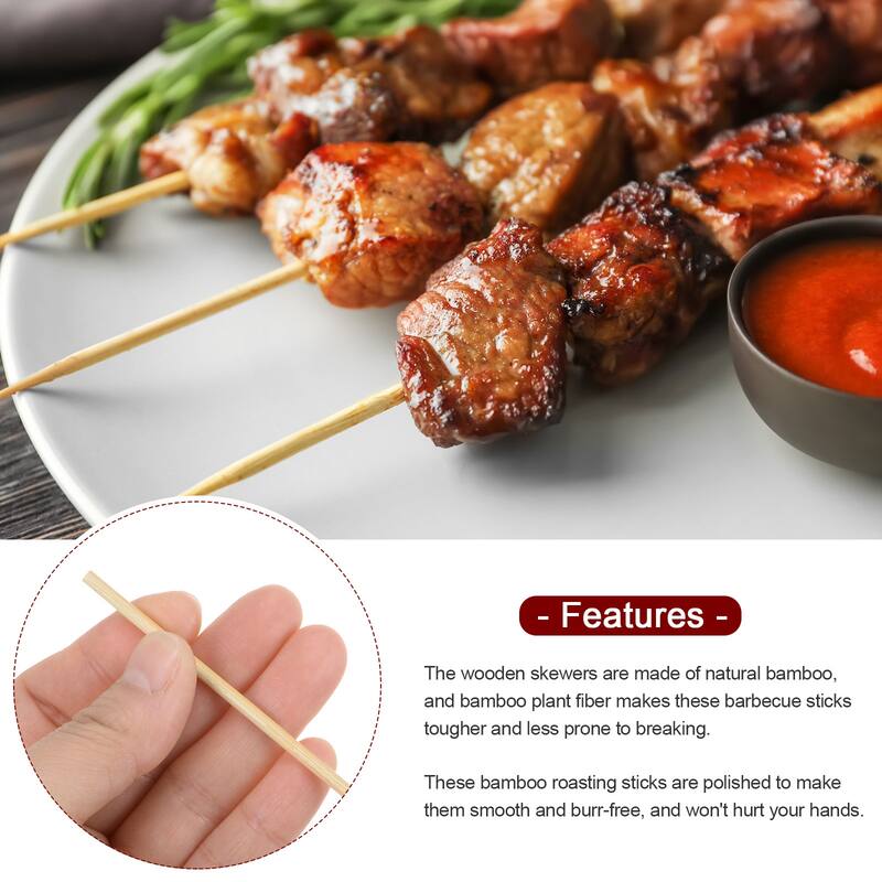 900pcs Bamboo Skewers Sticks 6 Inch 3mm Dia Natural Wooden Cocktail Picks - 6"