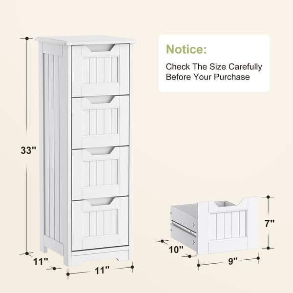 Gizoon Small Bathroom Storage Cabinet Freestanding with Drawers, 33" Floor Organizer Cabinet with 4 Drawers For Narrow Places Living Room, White
