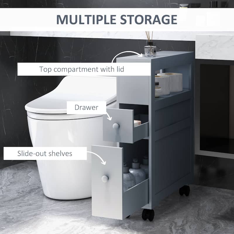 Narrow Storage Cabinet Bathroom Toilet Paper Holder with Drawers, Floor Organizer Freestanding Corner Cabinet