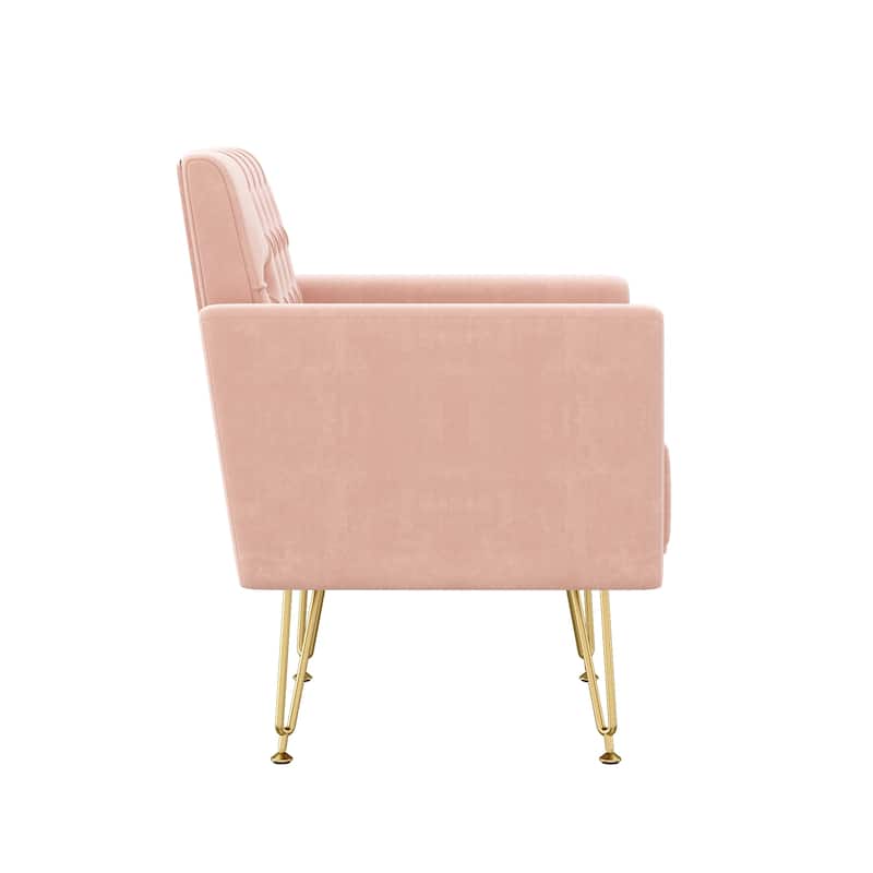 Velvet Armchair Single Sofa Chair with Metal Legs, Reading Chair Pink Side Chair Dining Chair Lobby Chair