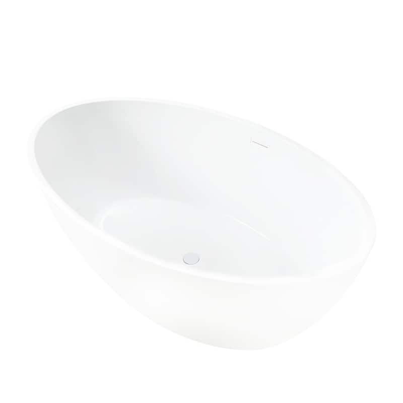 Vanity Art 55" Freestanding Acrylic Soaking Bathtub with Slotted Overflow & Pop-up Drain