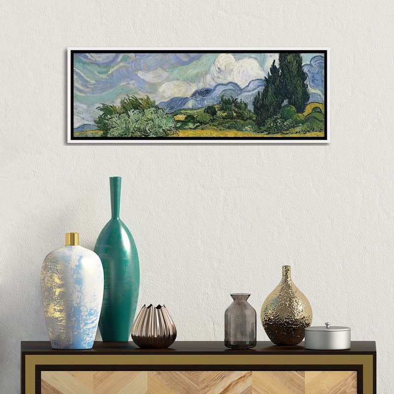 iCanvas "Wheat Field With Cypresses, June-July 1889 (Metropolitan Museum Of Art, NYC)" by Vincent van Gogh Framed Canvas Print