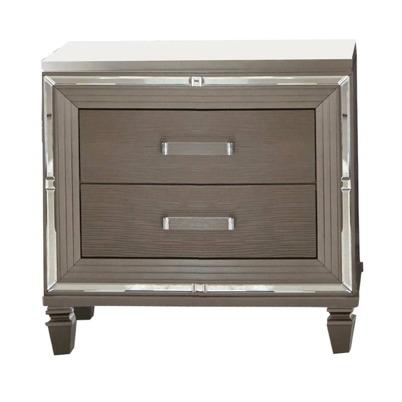 Deci 4 Pc Queen Bedroom, LED Headboard, Mirrored Trim, Champagne Silver