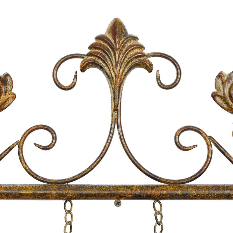 Multi Colored Metal Embossed Floral Home Wall Decor with 6 Suspended Panels and Scroll Details