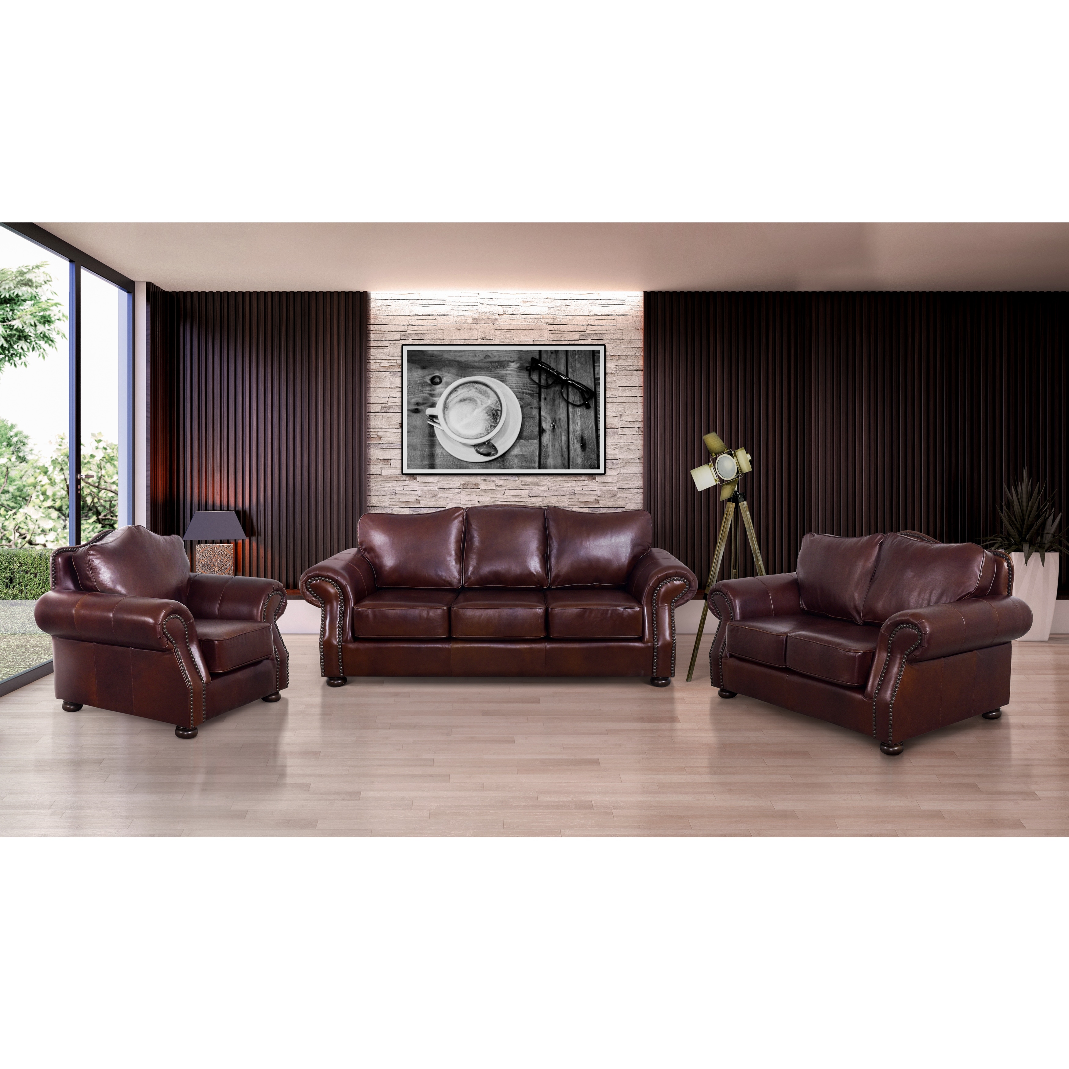 Brandon Distressed Whiskey Italian Leather Sofa Set Overstock 5494238 Great savings free delivery / collection on many items.