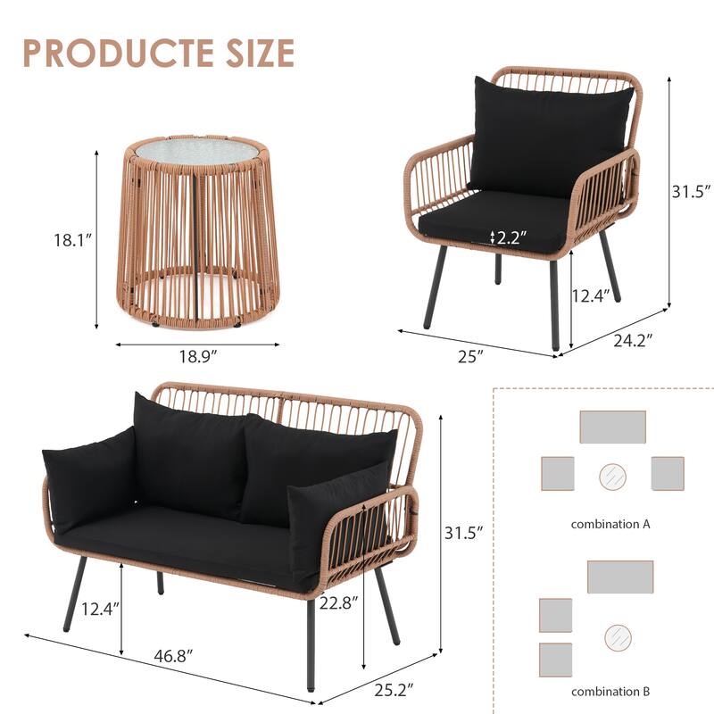 Outdoor 4 Piece Metal Patio Conversation Furniture Set Sofa