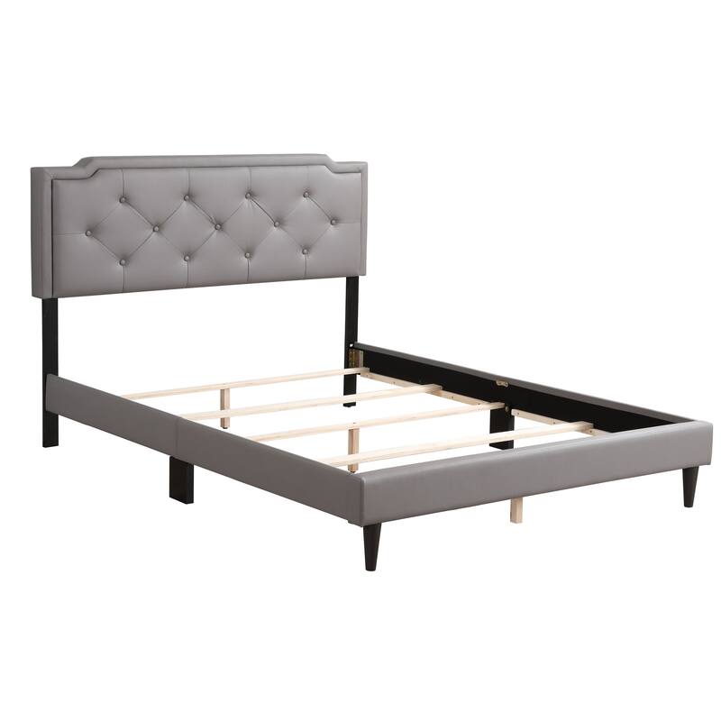 Full Size PU Tufted Platform Bed with Adjustable Headboard
