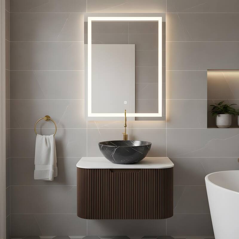 Wall Mounted Bathroom Vanity with Black Bowl Ceramic Basin