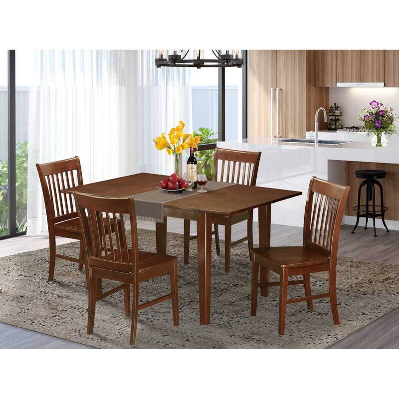 5-Piece Mahogany Finish Solid Wood Top - Dining Room Set - Seats 4