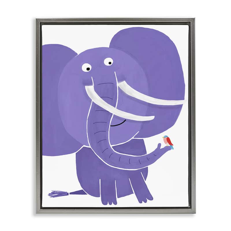 Stupell Elephant & Bird Friends Framed Floater Canvas Wall Art Design By Carla Daly - 17 x 21 - Grey