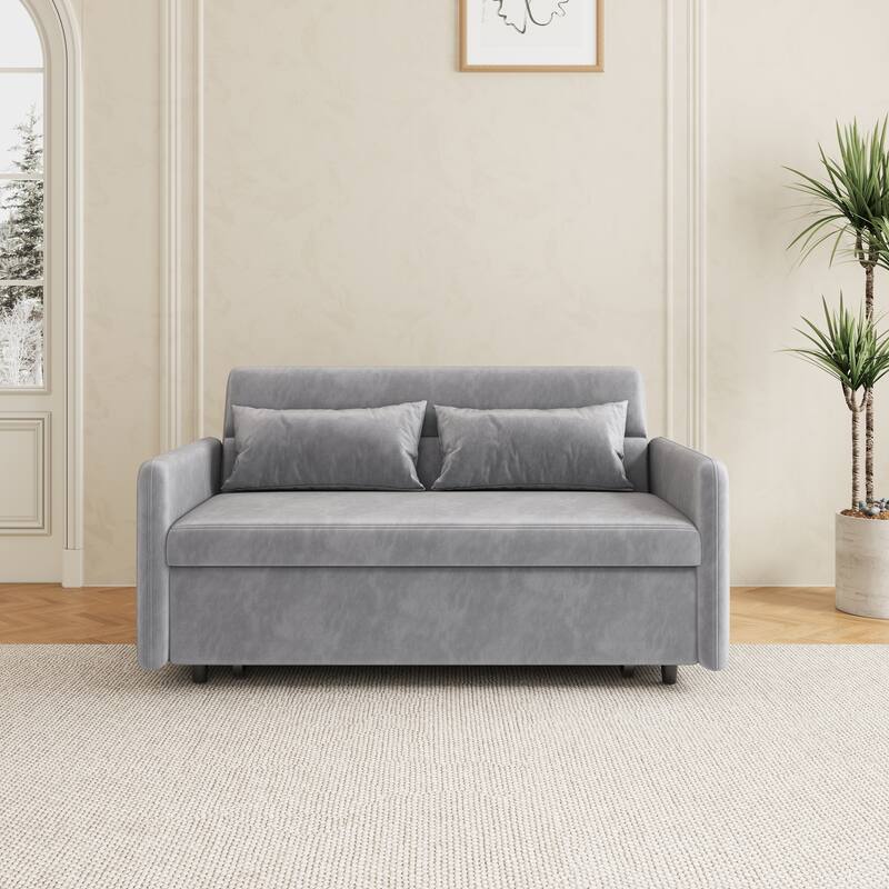 Modern Velvet Upholstered Sleeper Loveseat with Pullout Bed