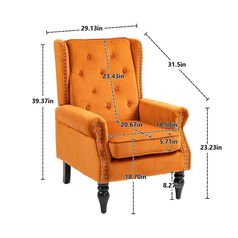 Transitional Wingback Accent Chair Armchair with Sturdy Wood Legs