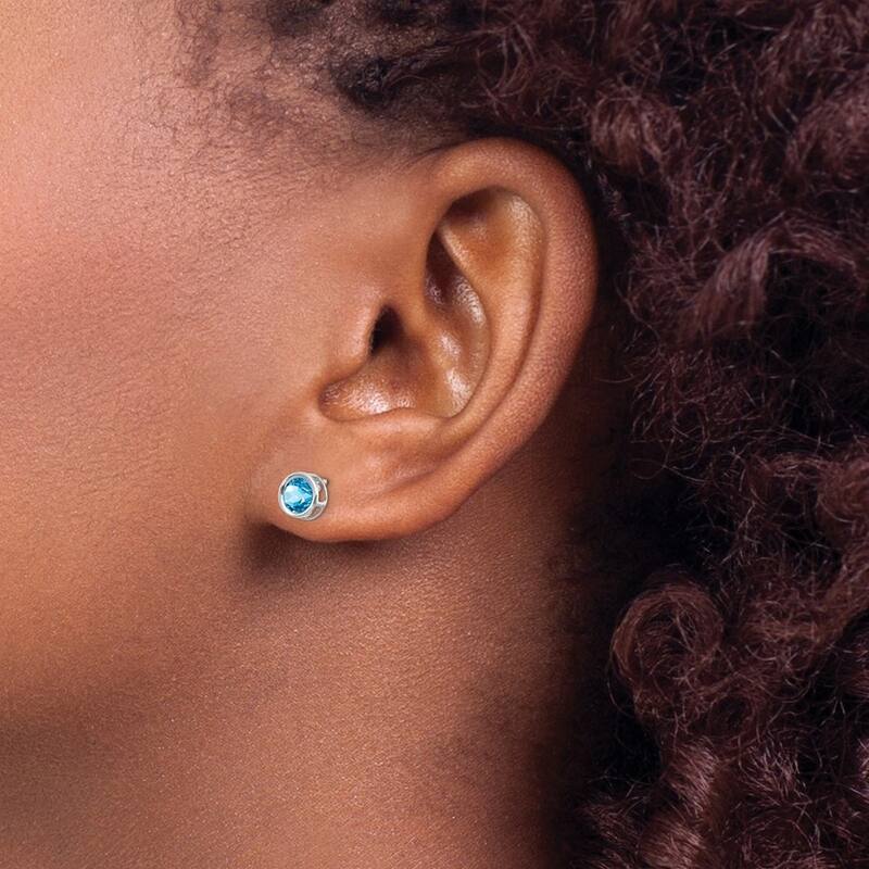 Curata 14k White Gold 5mm Bezel Gemstone Birthstone Stud Earrings