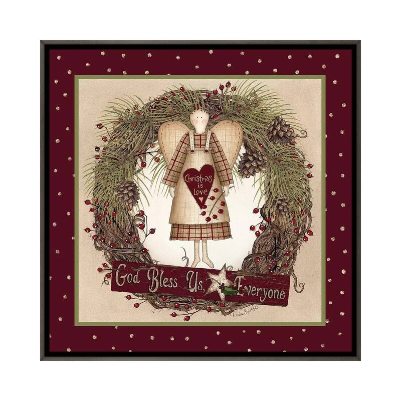 iCanvas "Folk Angel Christmas Wreath" by Lori Deiter Framed - Charcoal - 37x37