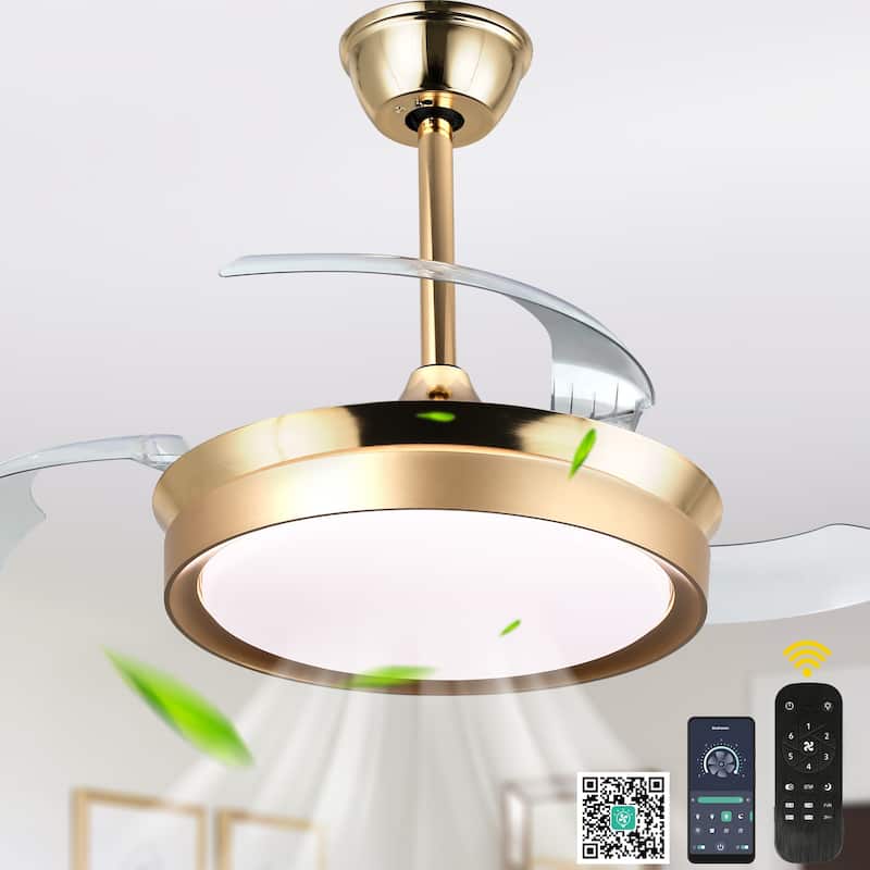 Oaks Aura Modern 36in. LED Light Memory Retractable Ceiling Fan with Light, 6-Speed,Dc Motor Technology, Remote Control - French Gold