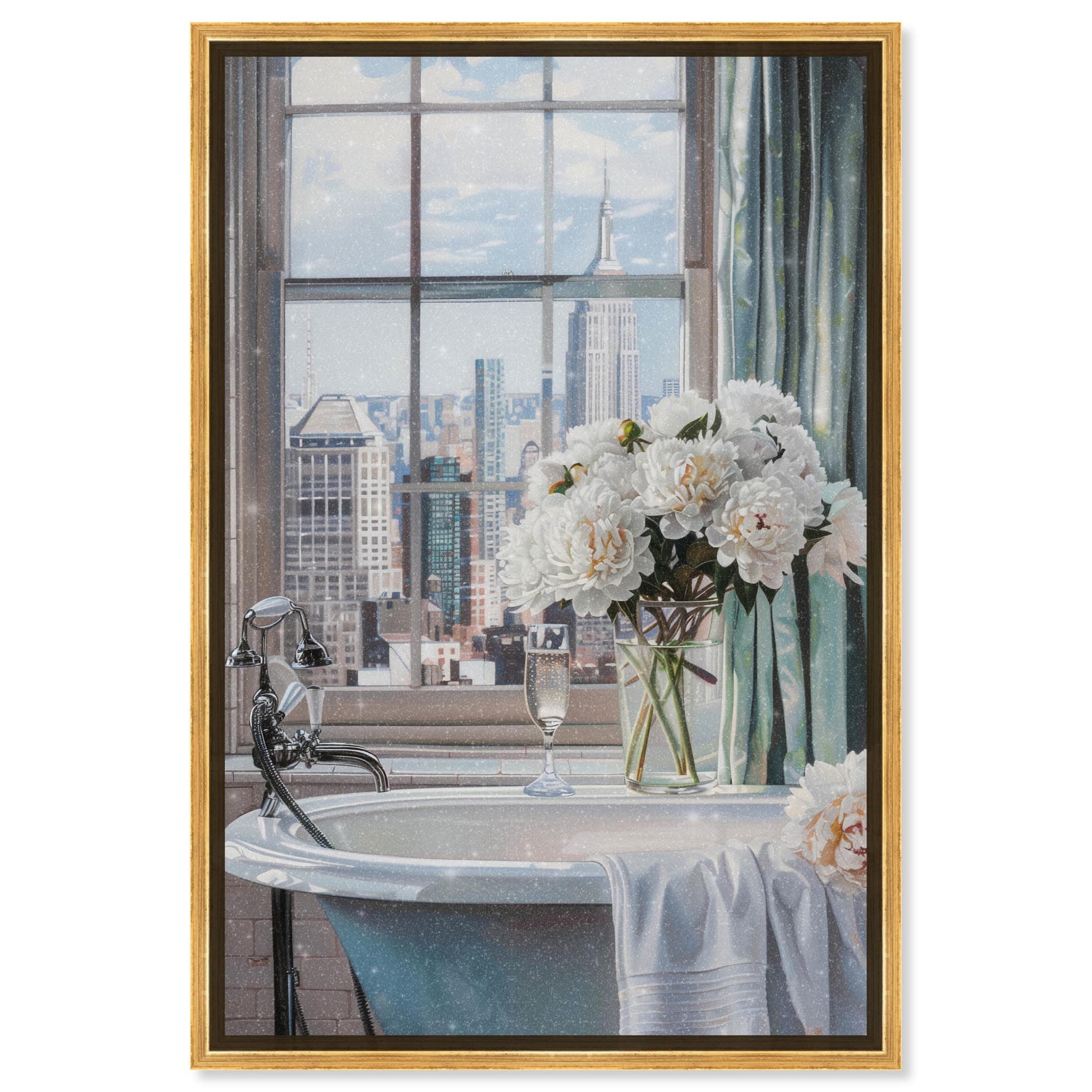 Simple Bathroom in New York Canvas Glam Bathroom Art by Art Remedy