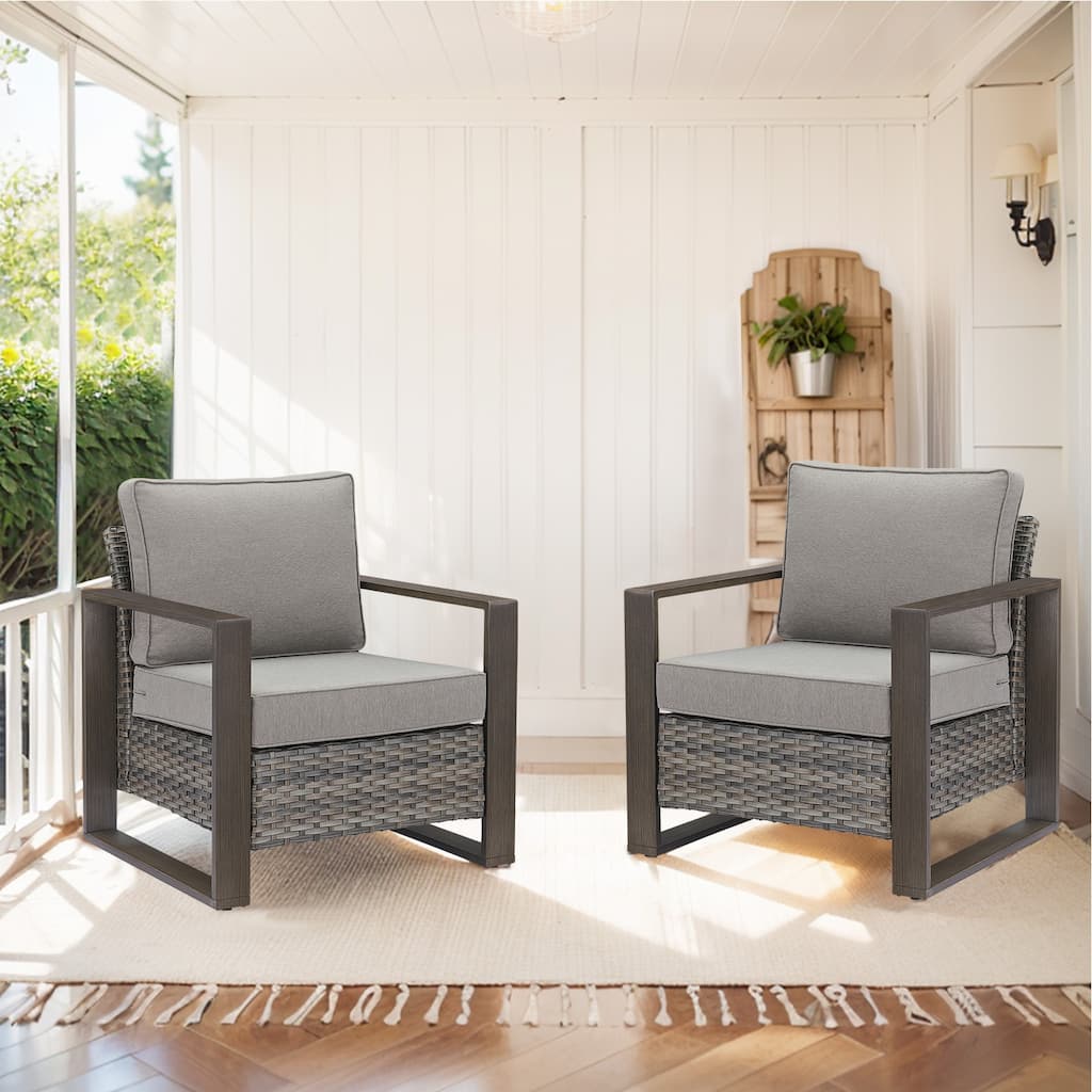 Gymojoy PE Wicker Dining Chairs with Soft Removable Cushions - Grey