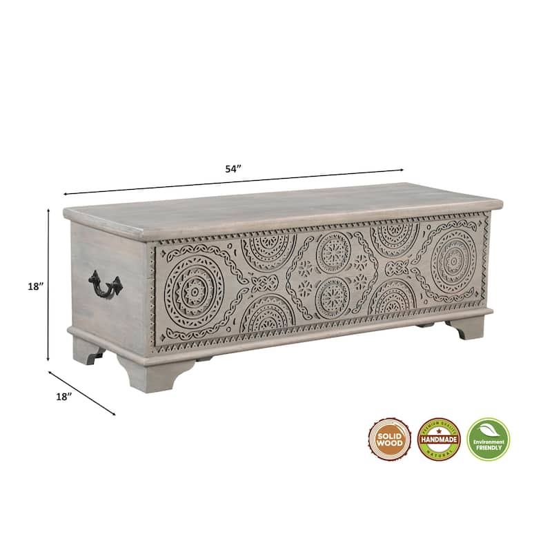 Clara Carved Solid Wood Storage Ottoman