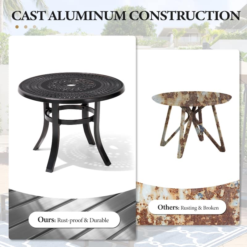 Outdoor Cast Aluminum Patio Side Table Round Table with Umbrella Hole - 24.02" Dia. x 17.52" H
