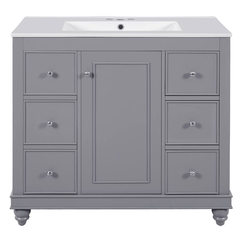 Bathroom Vanity Storage Cabinet with 4 Drawers, Removable Dividers, Adjustable U-shaped Shelf and Silver Handles