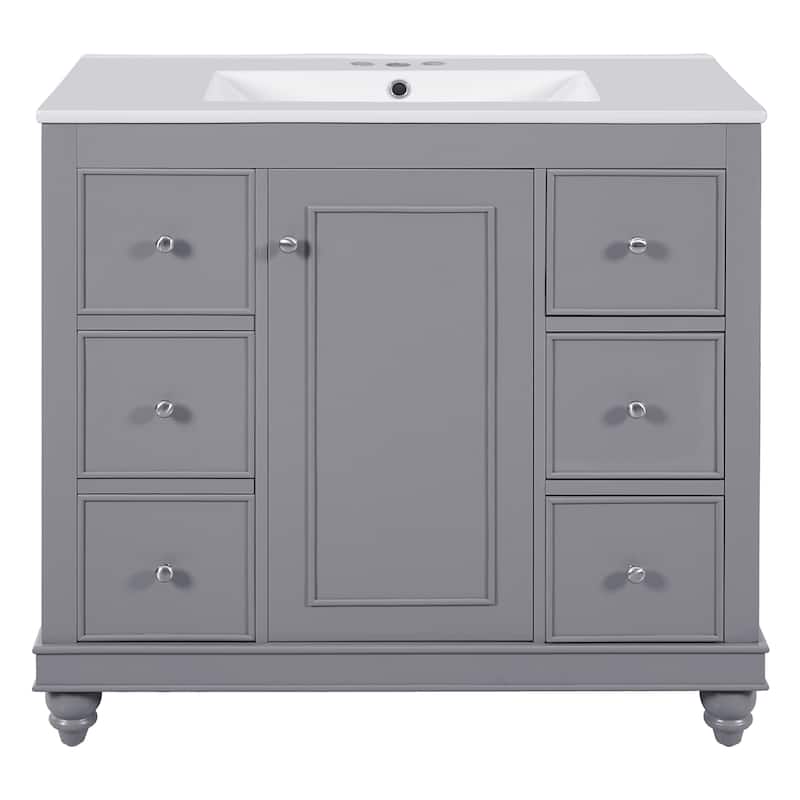 Bathroom Vanity With Ceramic Sink Combo , 4 Drawers And 1 Door, Versatile Storage, Adjustable Shelf, Solid Wood Frame